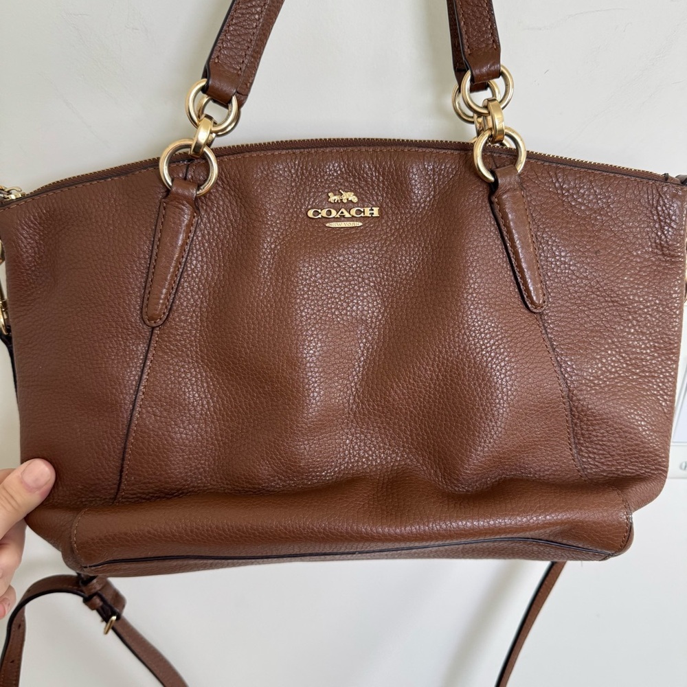Coach Kelsey Brown Pebbled Leather Double Handles
Zipper Closure Satchel Bag - Picture 2 of 11